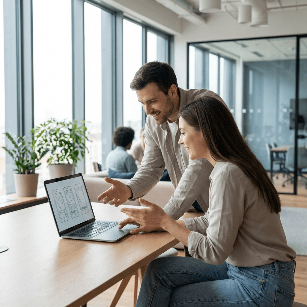 Équipe startup en travail produit
